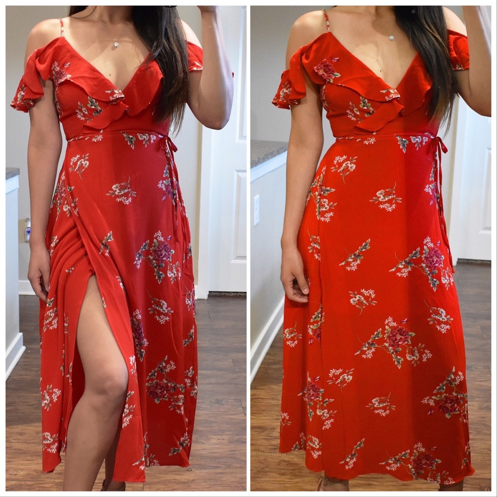 LAST 1️⃣ Floral Ruffle Midi Dress Side Slit - Picture 5 of 6